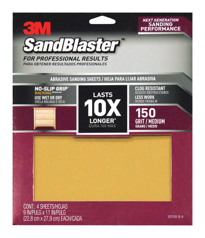 3M SandBlaster Sharp Synthetic Mineral Sandpaper 11 in. L x 9 in. W 150