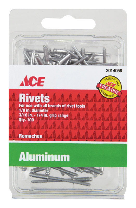 Ace 1/8 in. Dia. x 1/4 in. Aluminum Rivets 100 pk VSHE140517, PAA441B