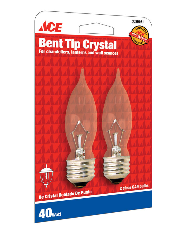 Ace Incandescent Light Bulb 40 watts 330 lumens Bent Tip CA9 Medium