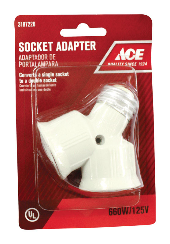 Ace Twin Light Socket Adapter 660 watts 125 volts Medium White 