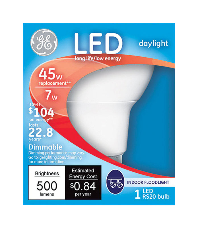 GE LED Bulb 7 watts 500 lumens 5000 K Medium Base (E26) R20 Daylight 45