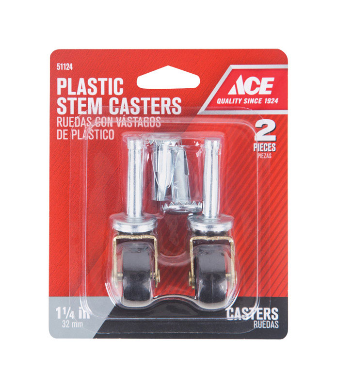 Ace Plastic 11/4 in. Dia. Swivel Black/Silver Caster Wheel with Stem
