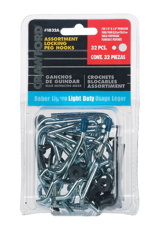 Crawford Assorted Locking Pegboard Hook Metal 32 pk VSHE52872, 168701