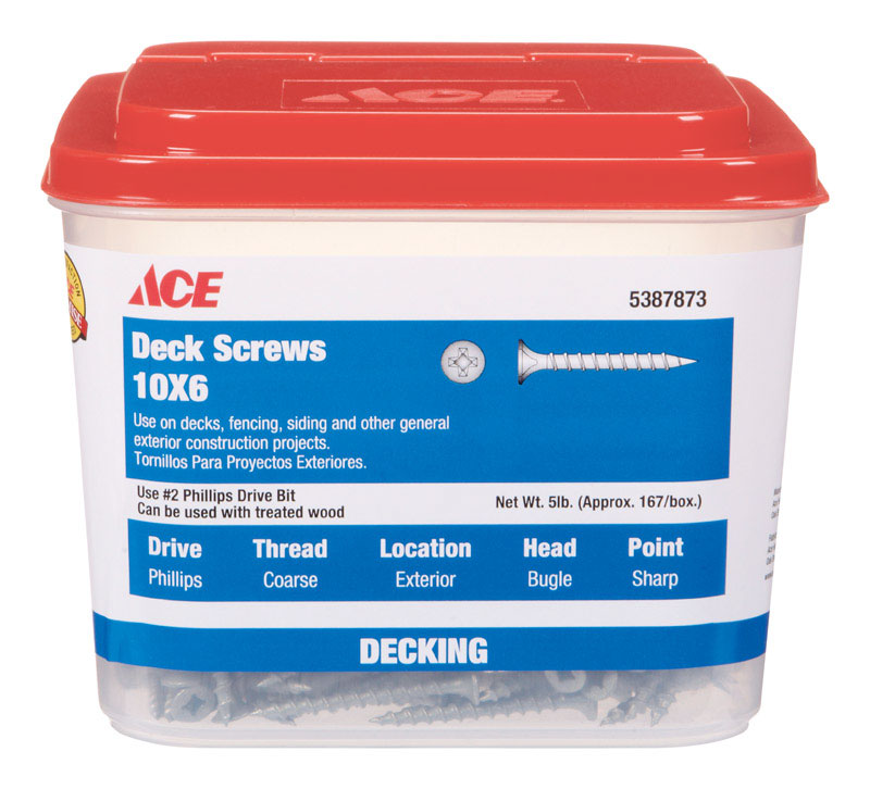 Ace Deck Screws Phillips Coarse No. 10 6 in. L Galvanized 5 lb. Silver
