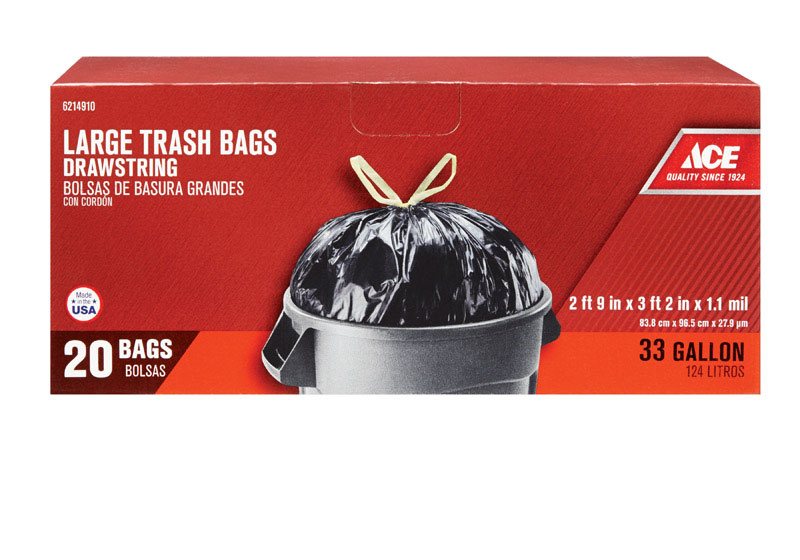 Ace 33 gal. Trash Bags Drawstring 20 pk VSHE6214910, 7631231